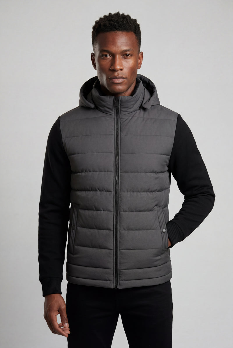 Dark Gray Quilted Hooded Hybrid Jacket with Sleeves - Hooded jackets - Photo 1