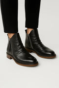 Black Ruched Zip Ankle Boots with Almond Toe and Stacked Heel - Chelsea ankle boots - Photo 7