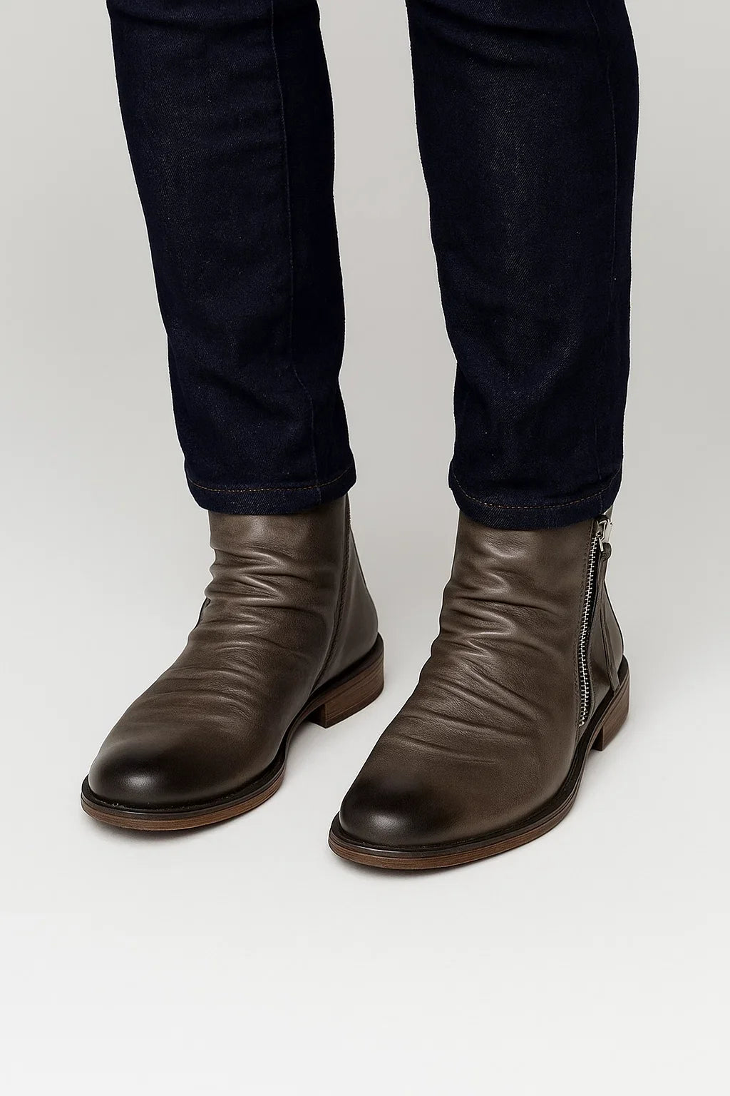 Black Ruched Zip Ankle Boots with Almond Toe and Stacked Heel - Chelsea ankle boots - Photo 8