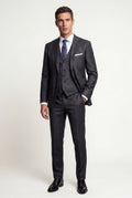 Dark Gray Slim Fit Three-piece Suit with Notch Lapel Vest - Photo 1