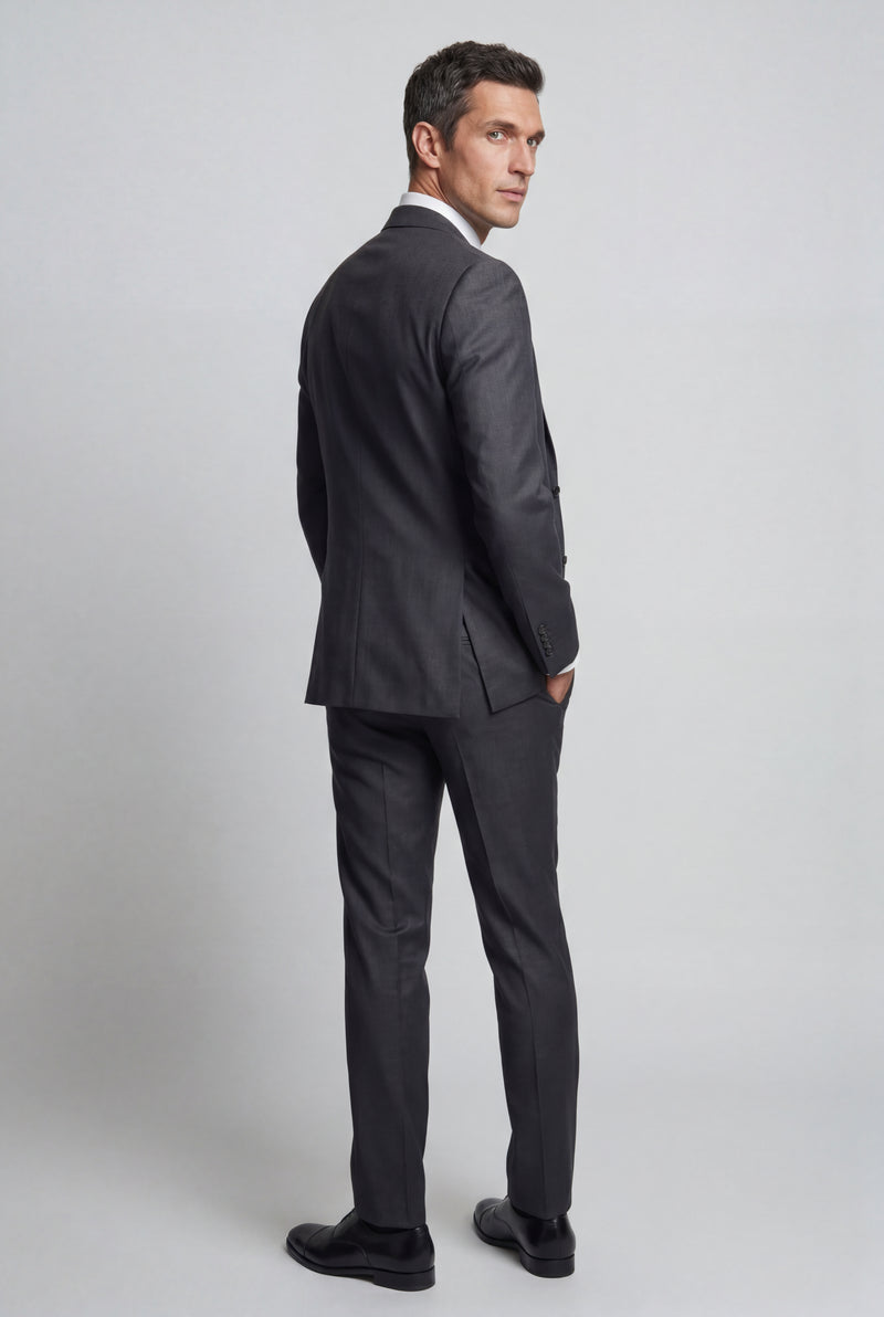 Dark Gray Slim Fit Three-piece Suit with Notch Lapel Vest - Photo 2