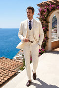White Slim Fit Three-piece Suit with Notch Lapel Vest - Photo 5