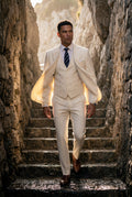 White Slim Fit Three-piece Suit with Notch Lapel Vest - Photo 8