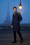 Navy Blue Slim Tailored Single-breasted Overcoat with Notched Lapel - Photo 11