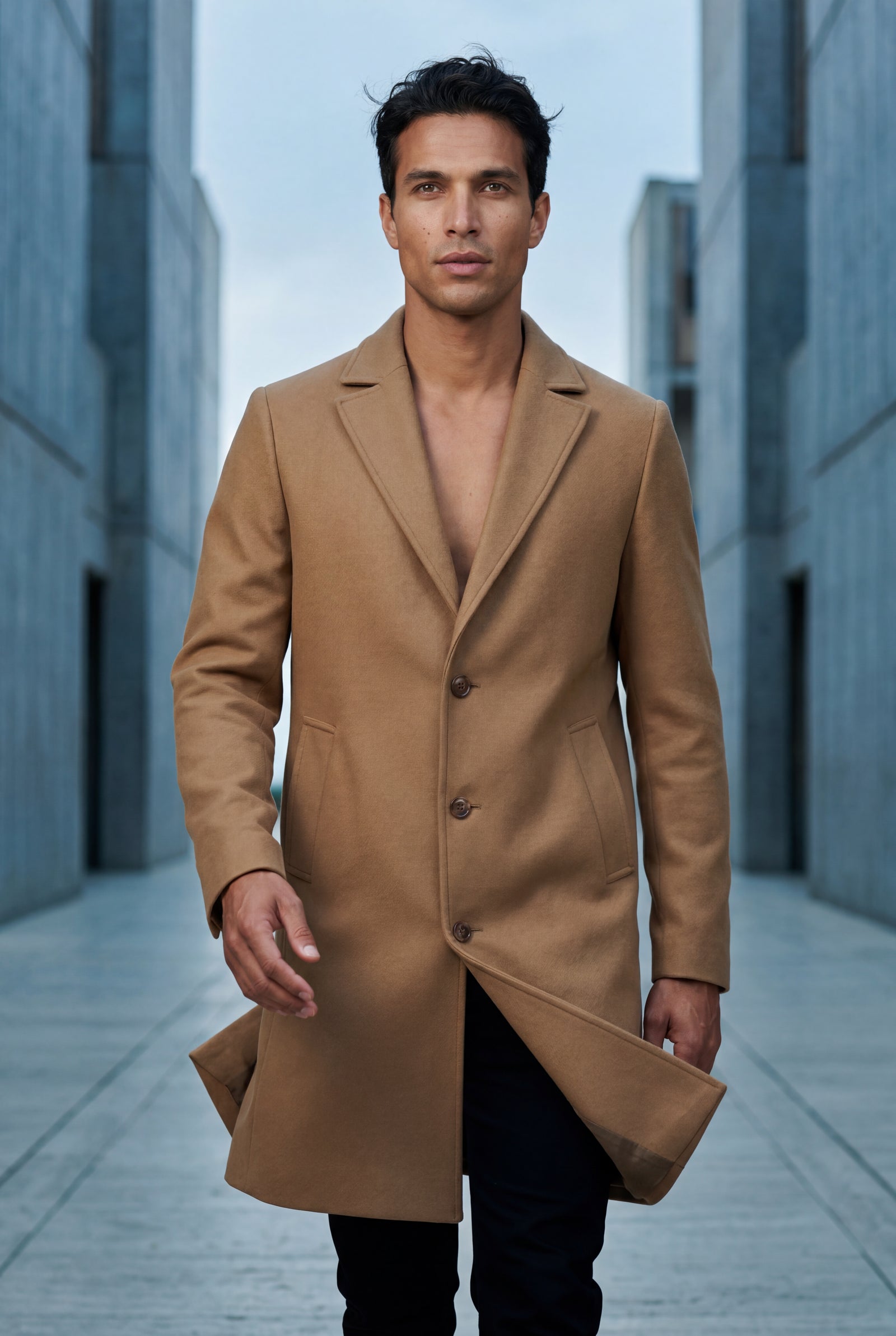 Brown Slim Tailored Single-breasted Overcoat with Notched Lapel - Photo 14