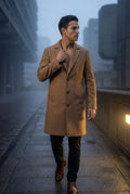 Brown Slim Tailored Single-breasted Overcoat with Notched Lapel - Photo 15