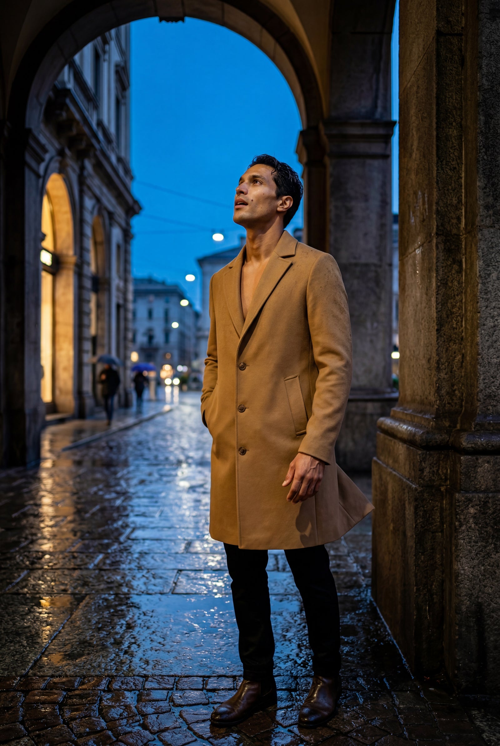 Brown Slim Tailored Single-breasted Overcoat with Notched Lapel - Photo 16