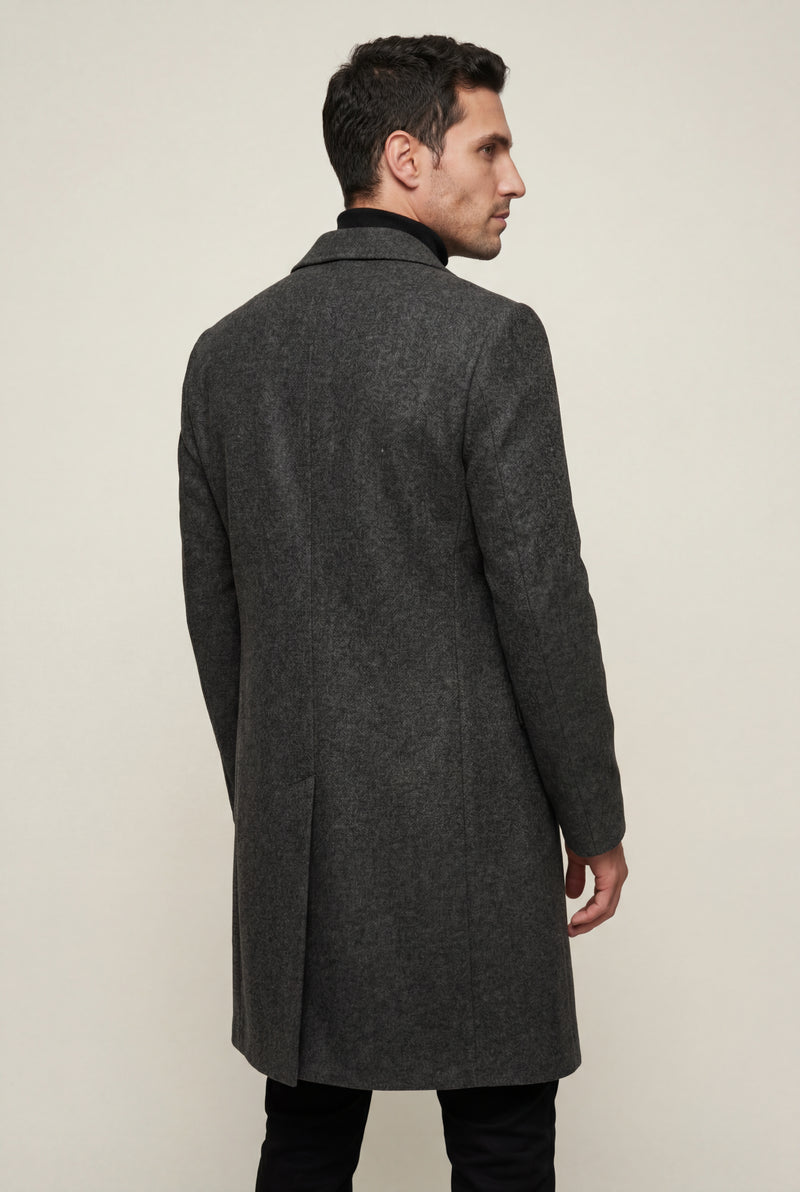 Dark Gray Slim Tailored Single-breasted Overcoat with Notched Lapel - Photo 3