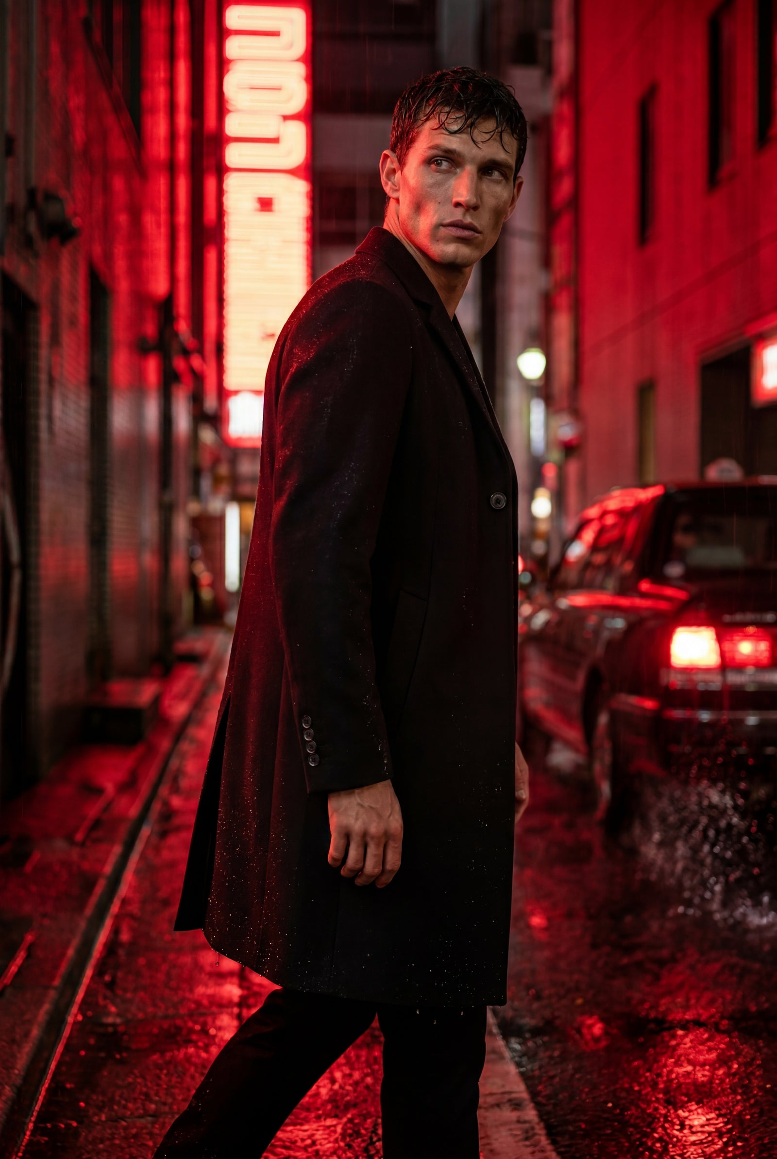 Black Slim Tailored Single-breasted Overcoat with Notched Lapel - Photo 4