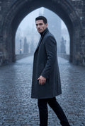 Dark Gray Slim Tailored Single-breasted Overcoat with Notched Lapel - Photo 7