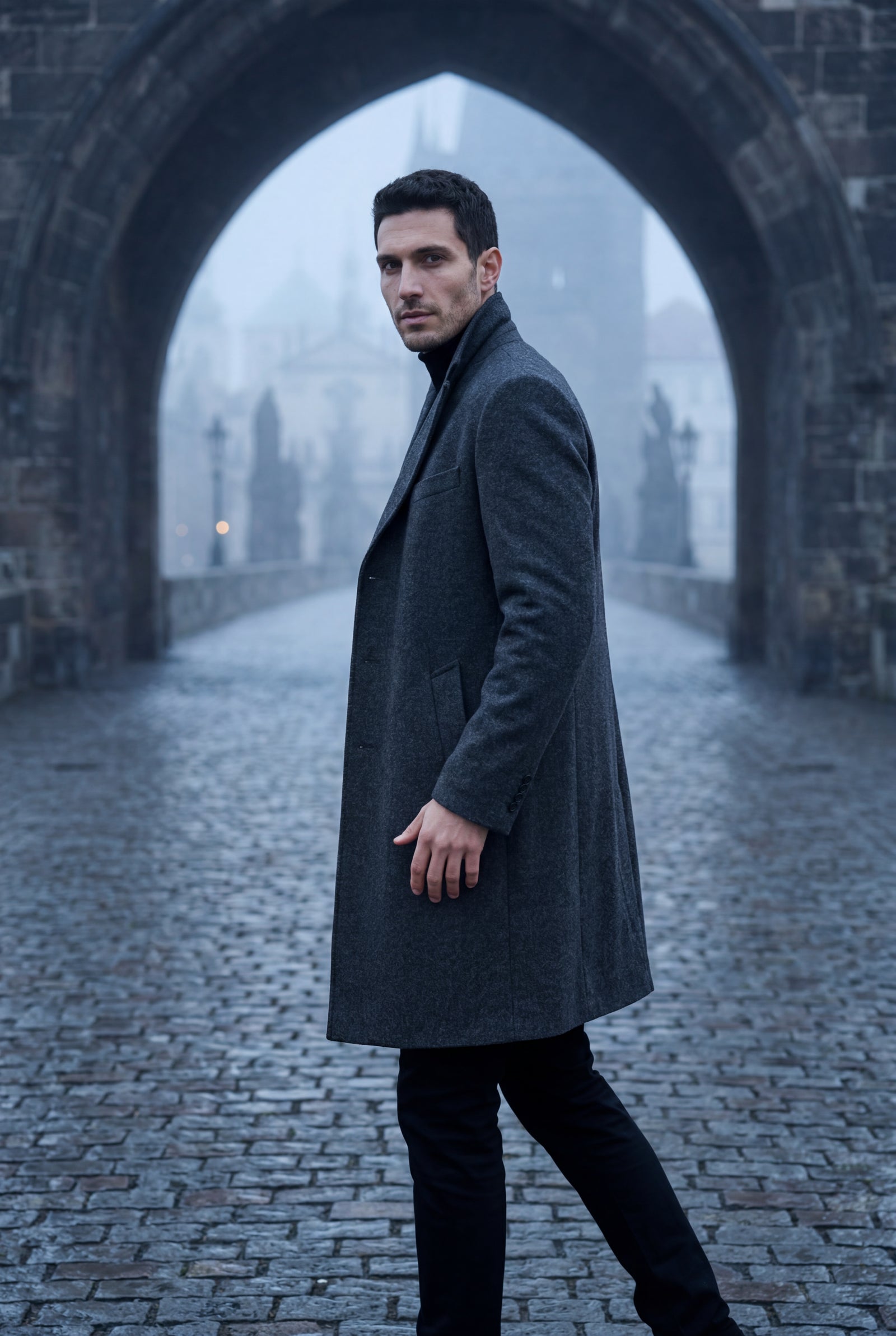 Dark Gray Slim Tailored Single-breasted Overcoat with Notched Lapel - Photo 7