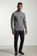 Dark Gray Structured Tonal Textured Crewneck Sweater - Structured sweater - Photo 1