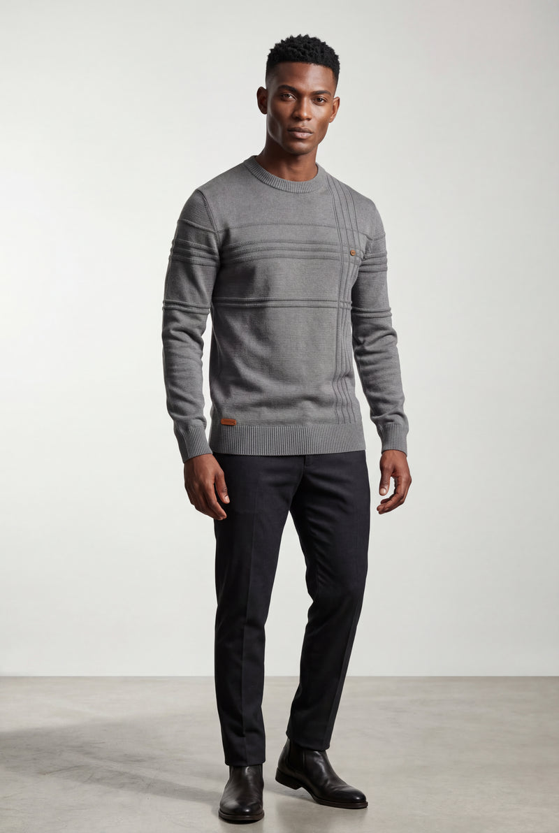 Dark Gray Structured Tonal Textured Crewneck Sweater - Structured sweater - Photo 1