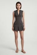 Dark Gray Women's Charcoal Sleeveless Tailored Mini Dress with Pleats - Photo 1