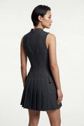 Dark Gray Women's Charcoal Sleeveless Tailored Mini Dress with Pleats - Photo 2