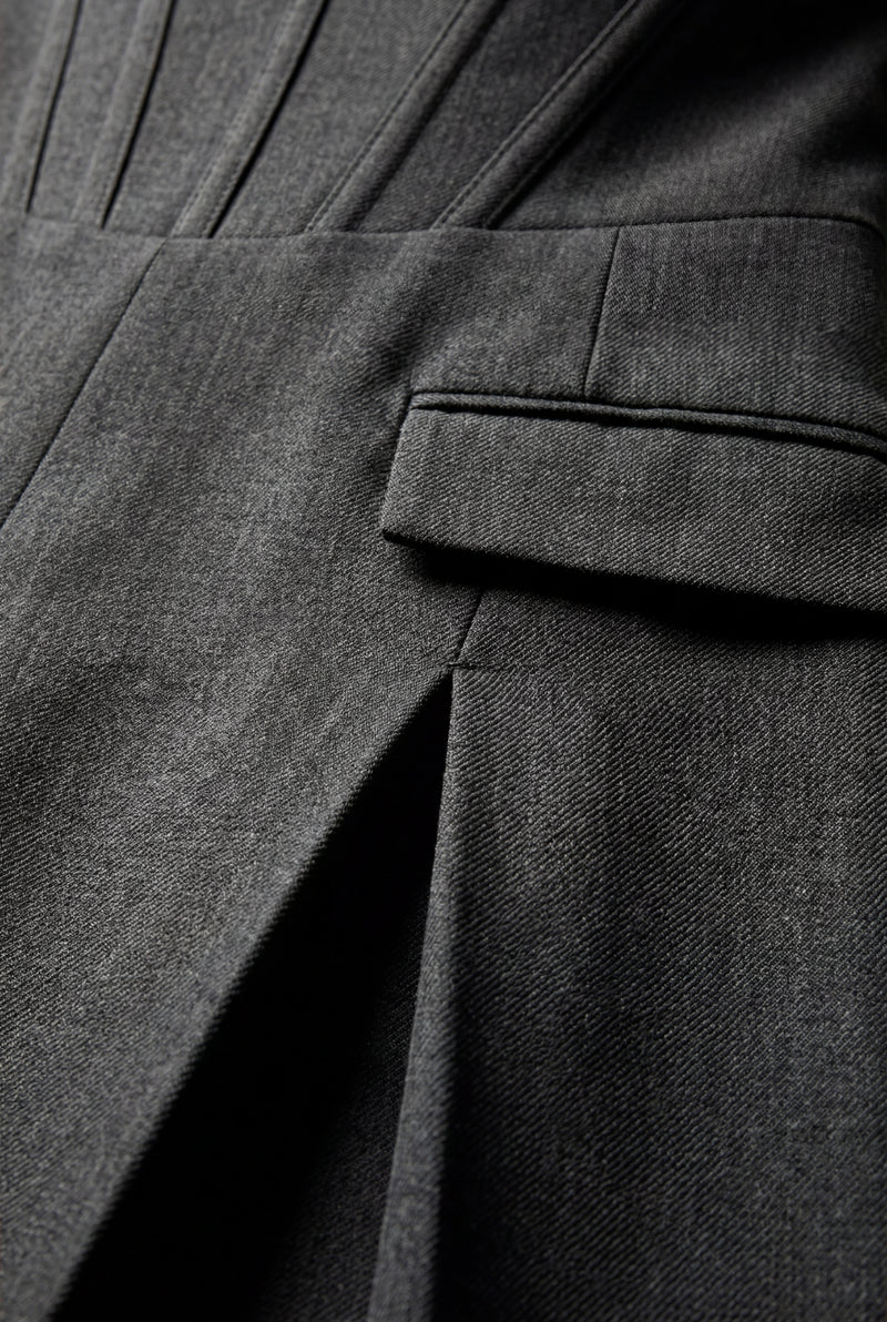 Dark Gray Women's Charcoal Sleeveless Tailored Mini Dress with Pleats - Photo 3