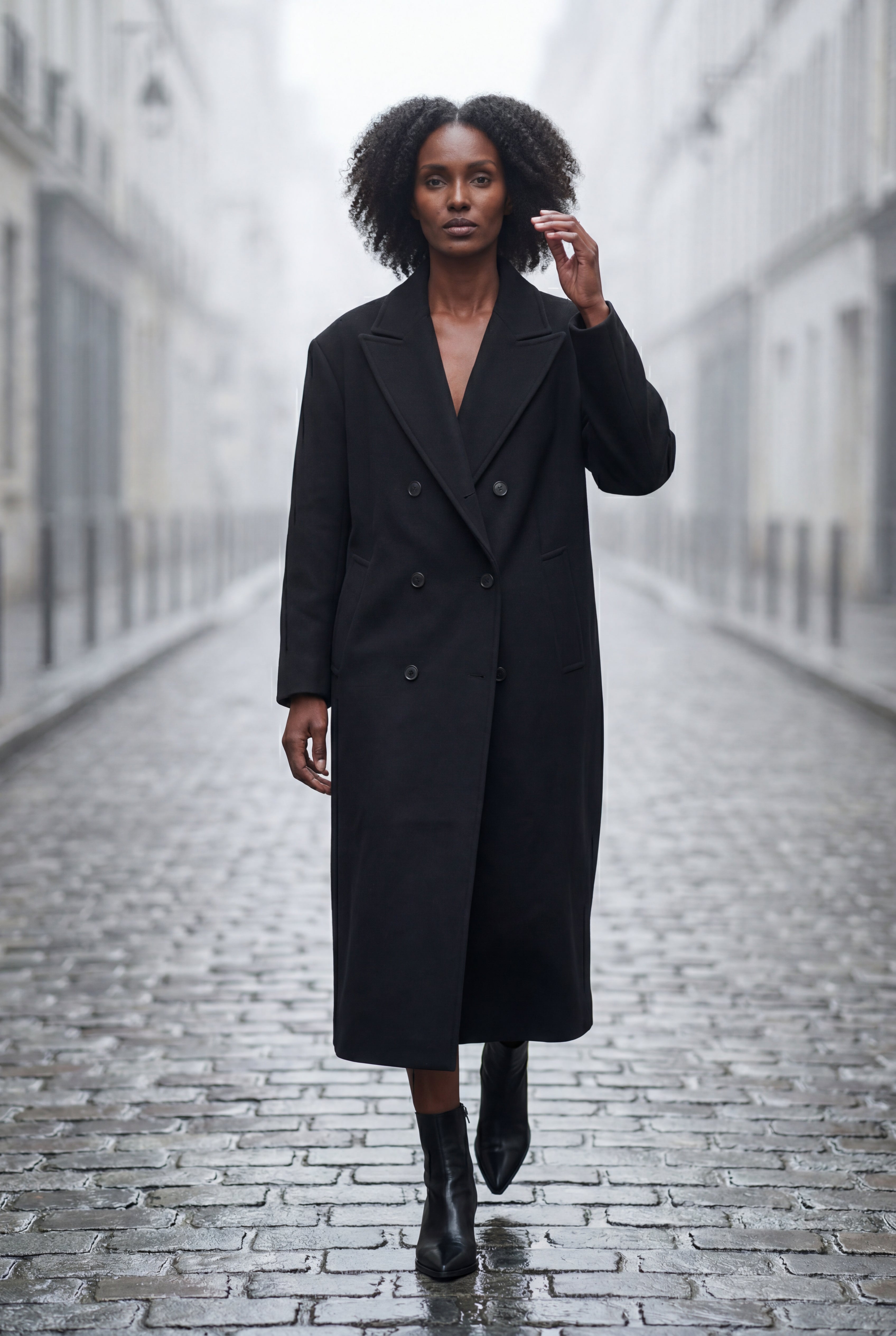 Coat With Lapel Oversized Double-Breasted Long Coat for Women