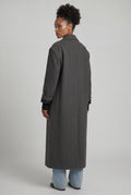 Dark Gray Women's Oversized Double-Breasted Long Coat with Lapel - Oversized coats - Photo 3