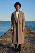 Brown Women's Oversized Double-Breasted Long Coat with Lapel - Oversized coats - Photo 5