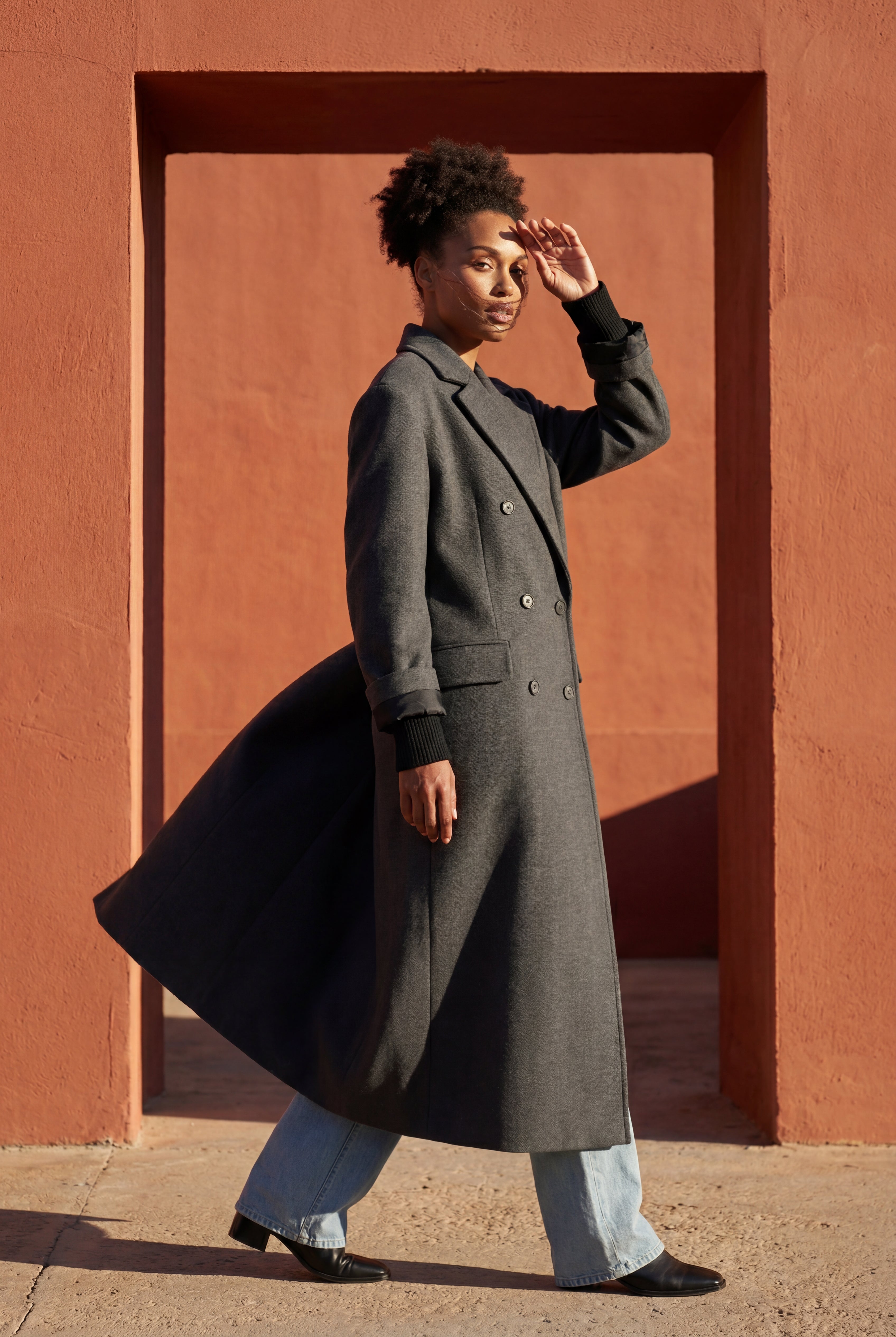 Coat With Lapel Oversized Double-Breasted Long Coat for Women