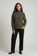 Dark Green Chunky Ribbed Oversized Turtleneck Sweater - Photo 1