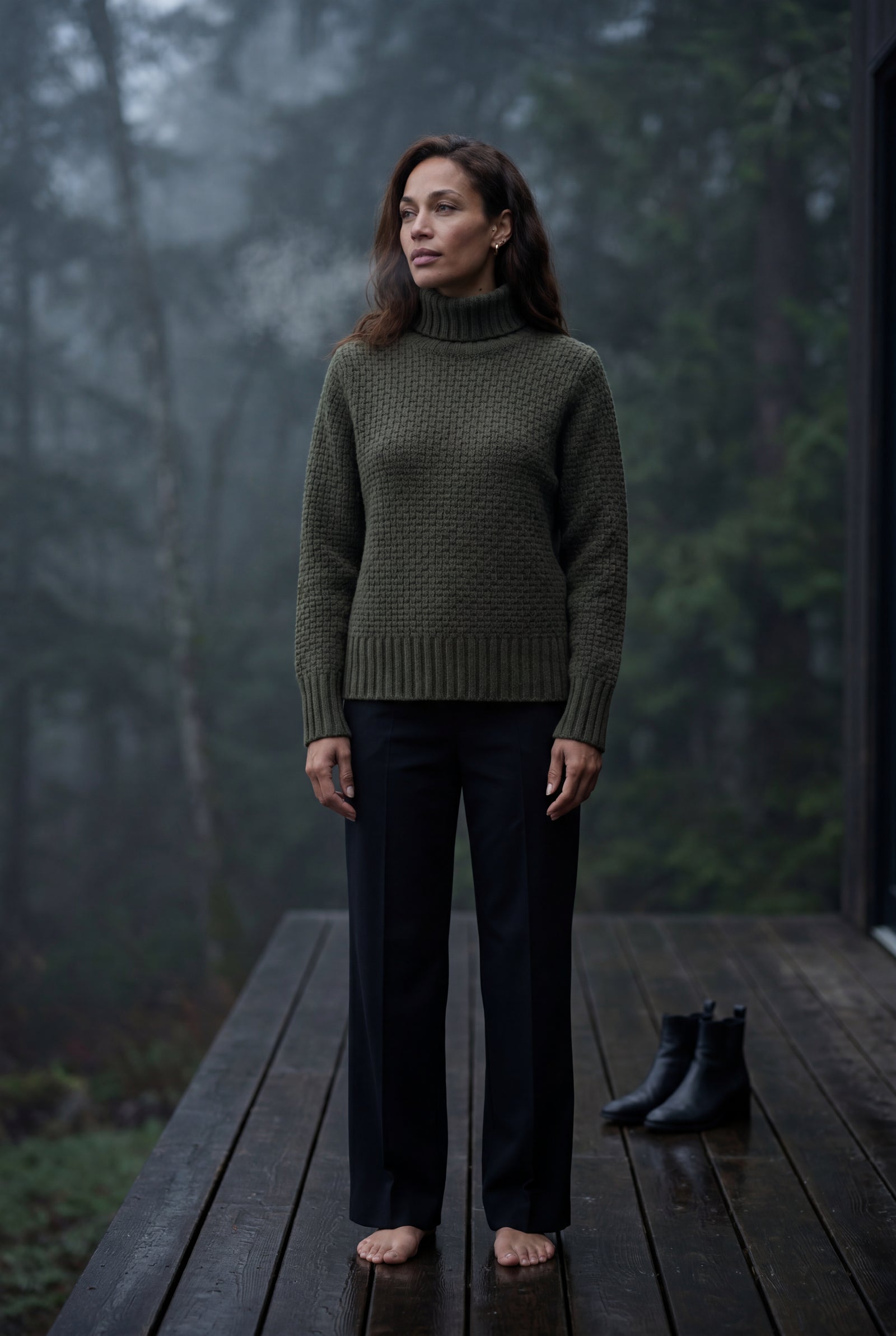 Dark Green Chunky Ribbed Oversized Turtleneck Sweater - Photo 11