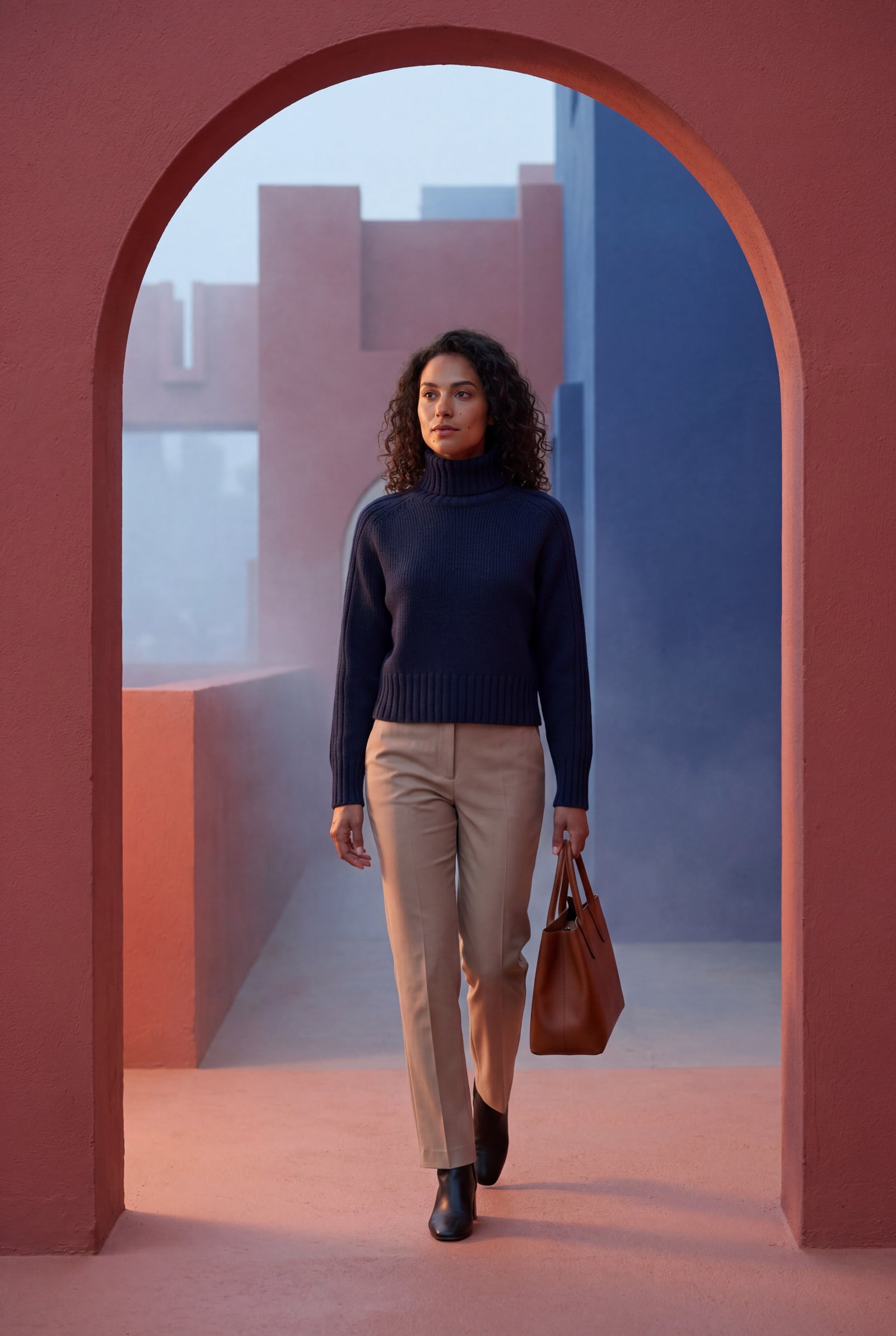 Navy Blue Chunky Ribbed Oversized Turtleneck Sweater - Photo 12