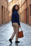 Navy Blue Chunky Ribbed Oversized Turtleneck Sweater - Photo 6
