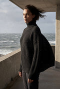 Black Chunky Ribbed Oversized Turtleneck Sweater - Photo 7