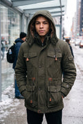 Faux-Fur Lined Parka in Dark Green — lifestyle
