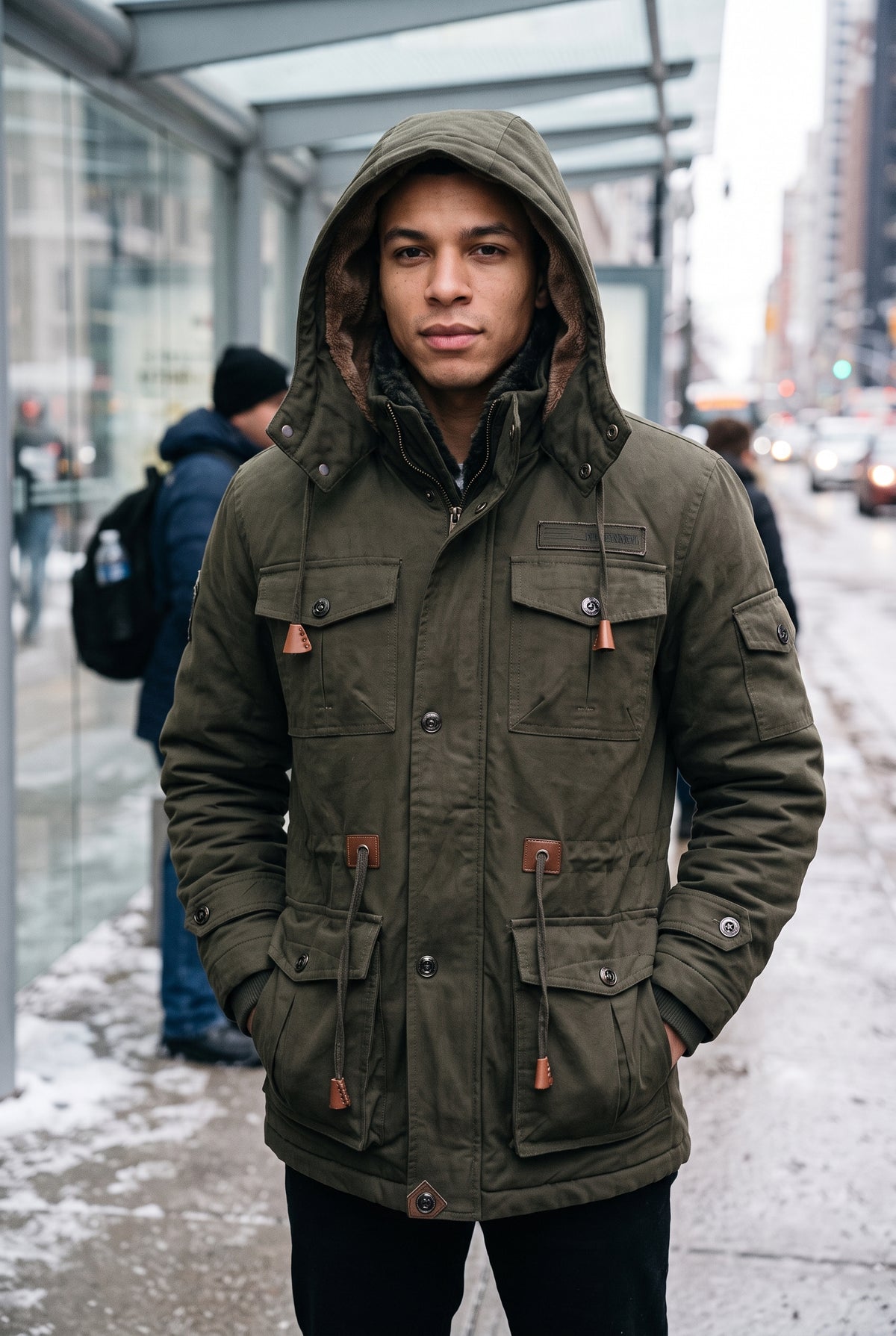Faux-Fur Lined Parka in Dark Green — lifestyle