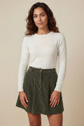 Dark Green High Waisted Olive Green A-line Mini Skirt - A-Line skirt - Photo 1