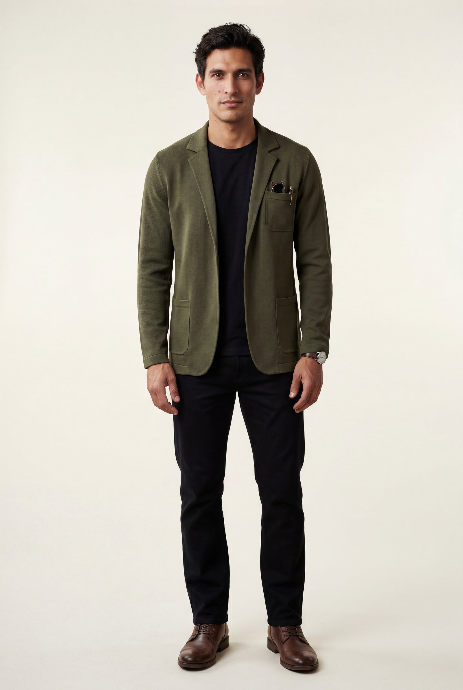 Dark Green Lightweight Unstructured Slim Fit Casual Blazer - Photo 7