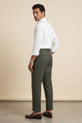 Dark Green Men's High-Waisted Pleated Tailored Trousers Deep Olive - Pleated trousers - Photo 2