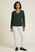 Ribbed V-Neck Sweater - Dark Green - Photo 1