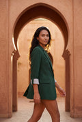 Dark Green Roll-tab Sleeve Single-breasted Relaxed Blazer - Blazers - Photo 12