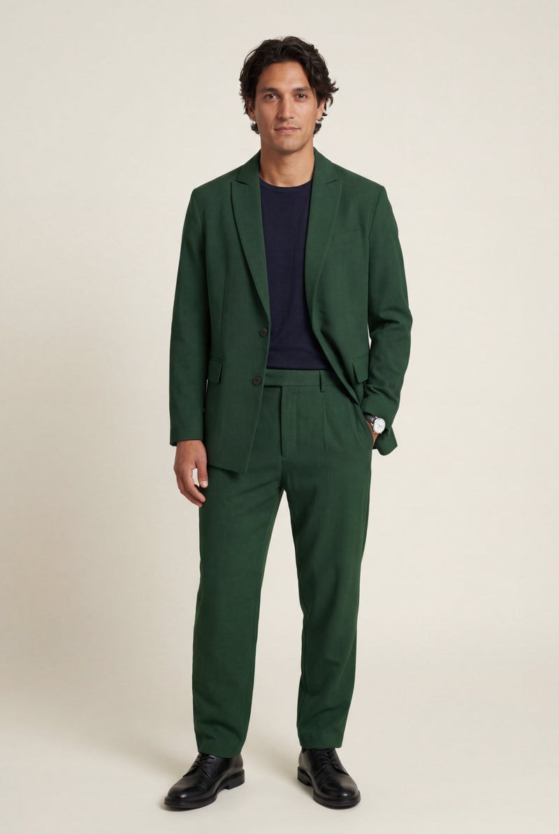 Dark Green Slim Fit Single-breasted Two Piece Suit Set - Two-piece set - Photo 1