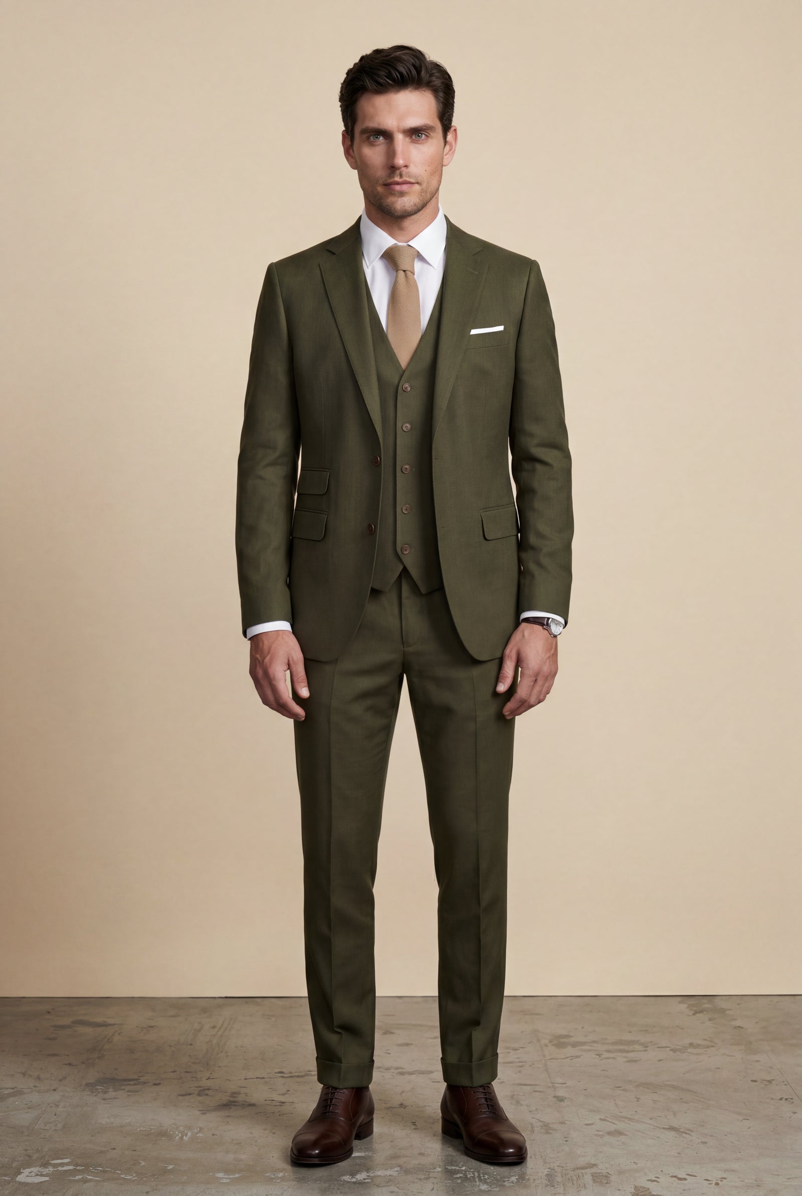 Dark Green Slim Fit Three-piece Tailored Formal Suit Set - Formal suits - Photo 1