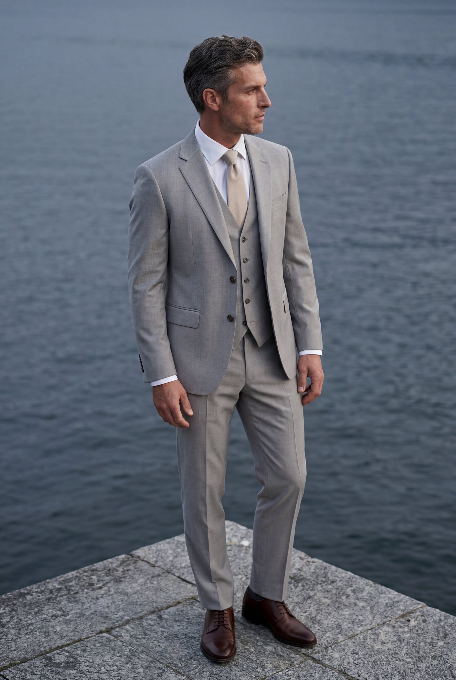 Gray Slim Fit Three-piece Tailored Formal Suit Set - Formal suits - Photo 12