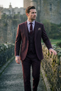 Burgundy Slim Fit Three-piece Tailored Formal Suit Set - Formal suits - Photo 16