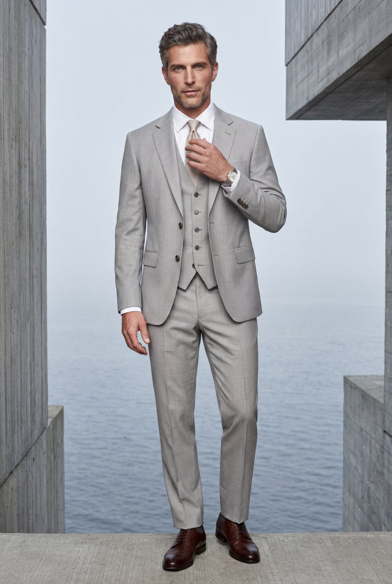 Gray Slim Fit Three-piece Tailored Formal Suit Set - Formal suits - Photo 17
