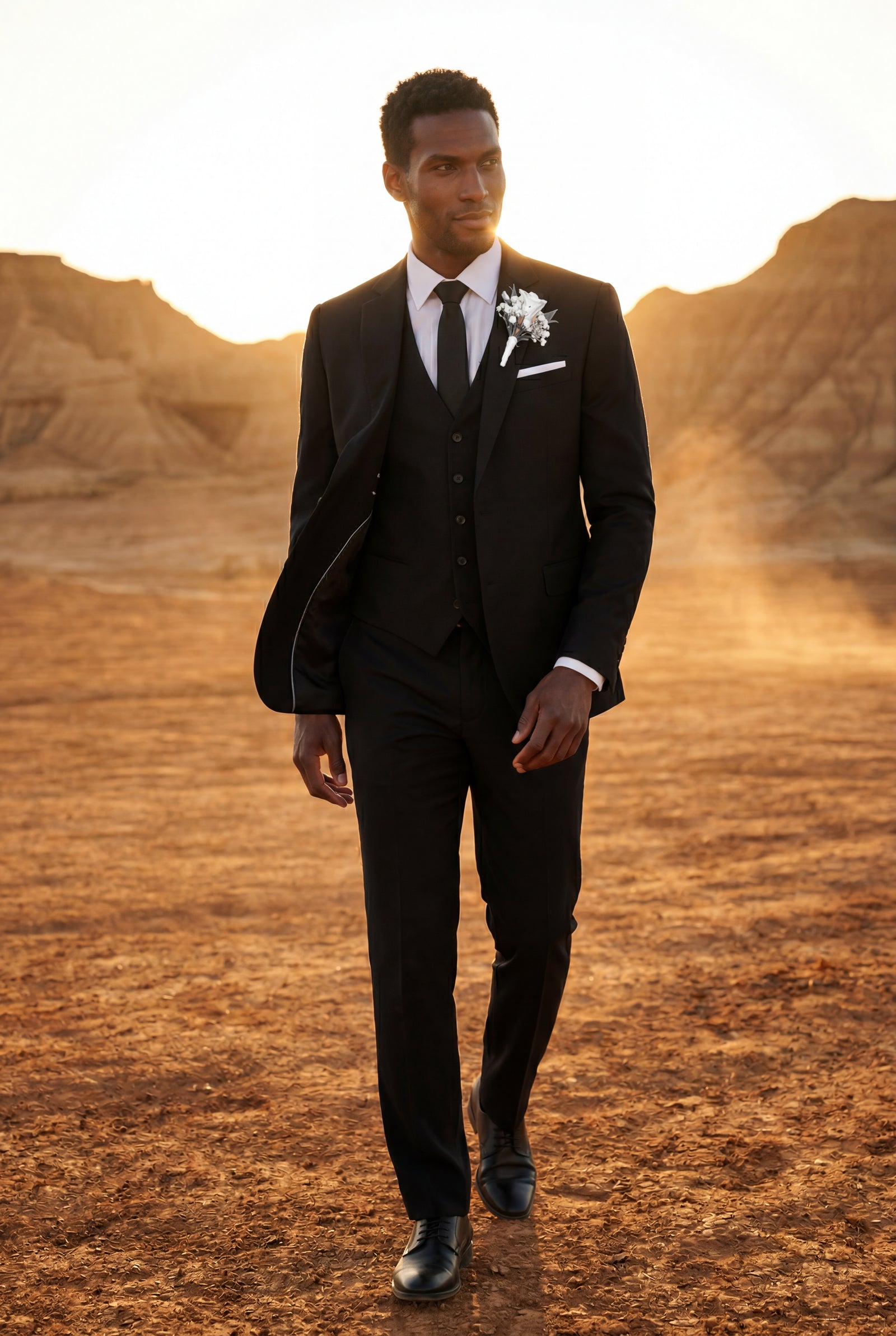 Black Slim Fit Three-piece Tailored Formal Suit Set - Formal suits - Photo 19