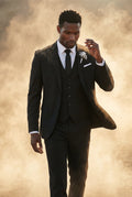 Black Slim Fit Three-piece Tailored Formal Suit Set - Formal suits - Photo 20