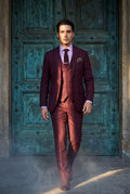 Burgundy Slim Fit Three-piece Tailored Formal Suit Set - Formal suits - Photo 21