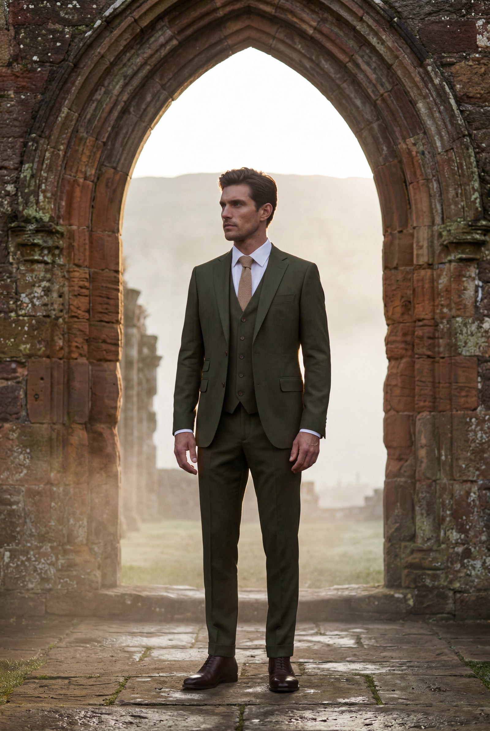 Dark Green Slim Fit Three-piece Tailored Formal Suit Set - Formal suits - Photo 6