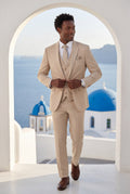 Beige Slim Fit Three-piece Tailored Formal Suit Set - Formal suits - Photo 8