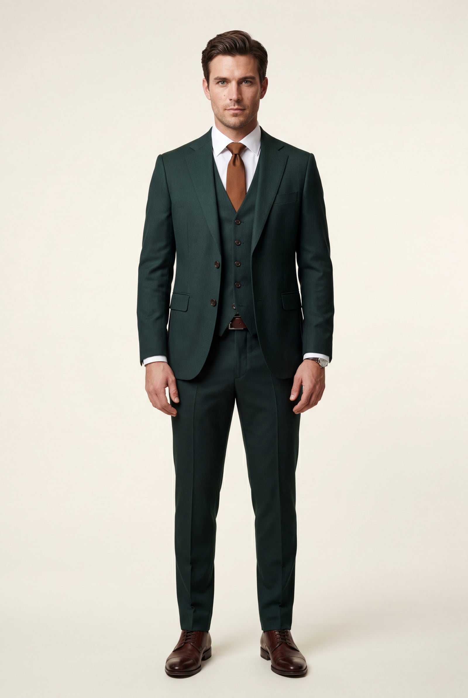 Dark Green Slim-fit Three-piece Wedding Suit with Notch Lapel Blazer - Photo 17