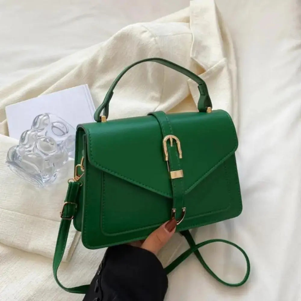 Dark Green Structured Mini Crossbody Bag with Buckle Detail - Photo 7