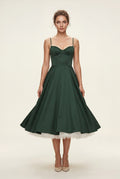 Dark Green Sweetheart Neckline Fit and Flare Midi Cocktail Dress - Photo 2