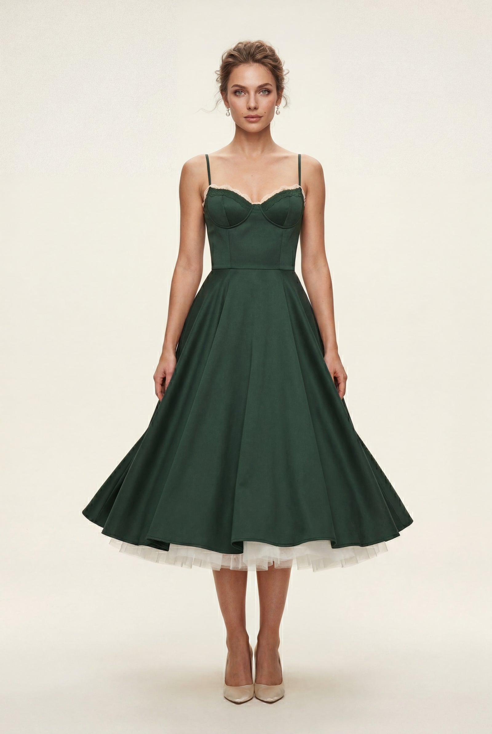 Dark Green Sweetheart Neckline Fit and Flare Midi Cocktail Dress - Photo 2